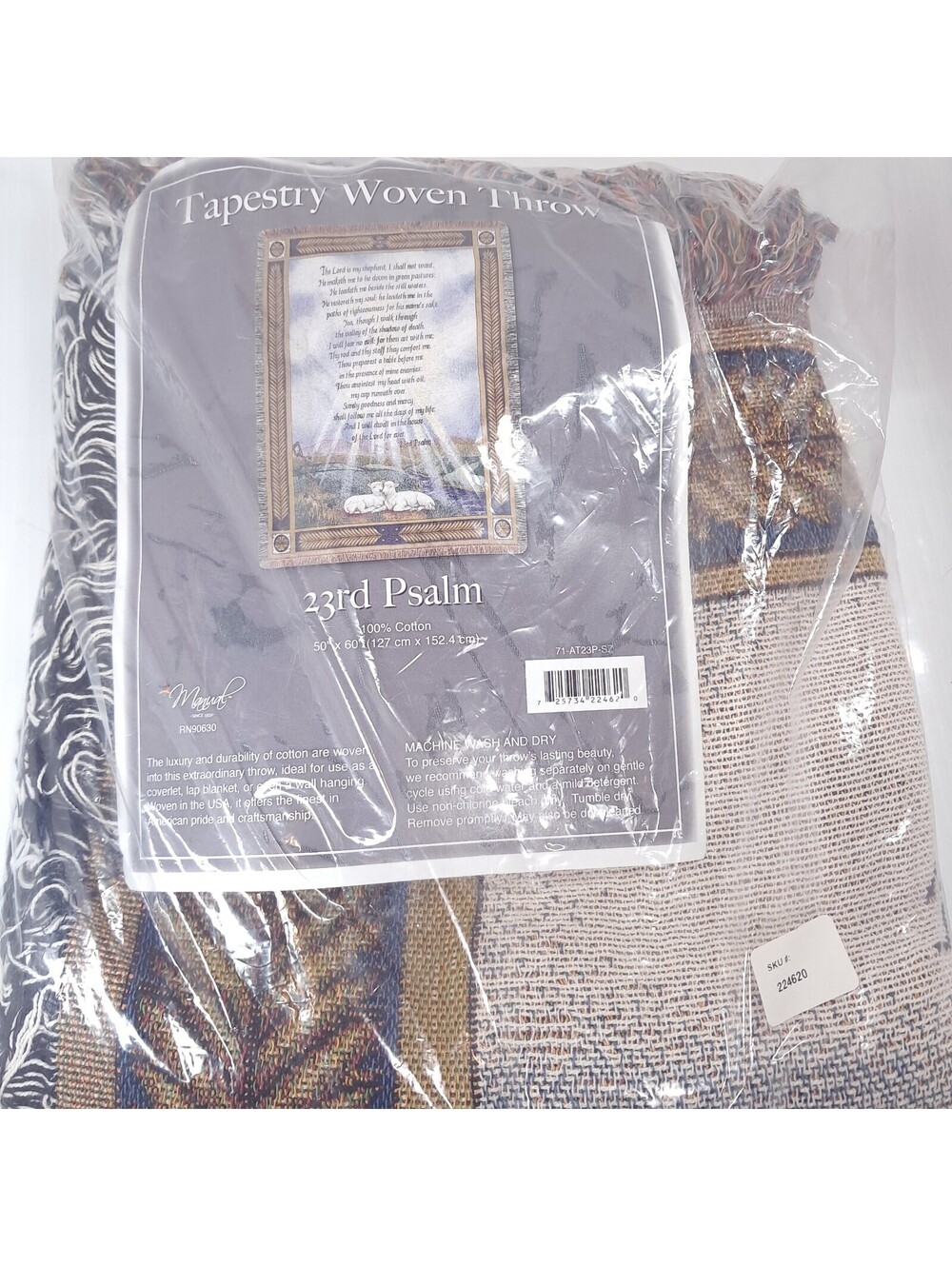 NEW Vintage Lord My Shepherd 23rd Psalm Throw Blanket Tapestry Afghan fringe
